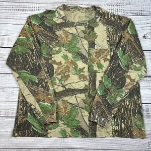 Vtg Jerzees Outdoors USA Real Tree Camo Long Sleeve Pocket T Shirt Sz XL Boxy